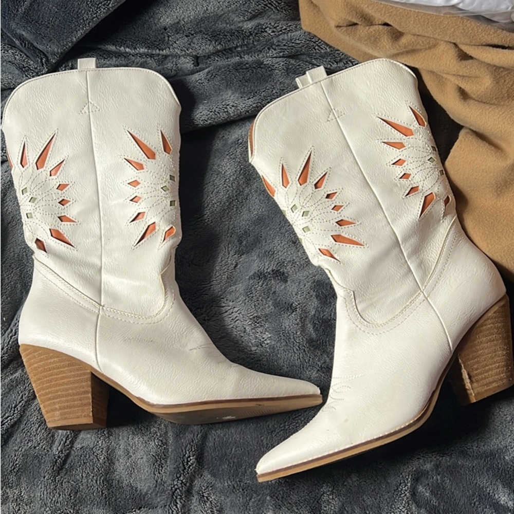 White Western Leather Boots